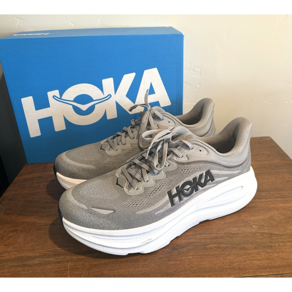 Hoka One:  Bondi 9 Mens Sz 14 4E EXTRA WIDE Gray/White Running Shoes With Box